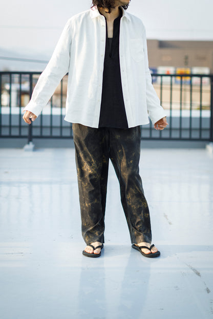 山内 / 26143-sili / ビンテージシルクリネン・ダブルステッチシャツ - off white