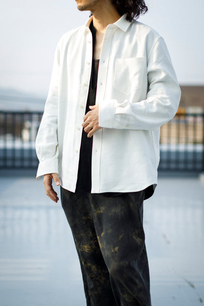 山内 / 26143-sili / ビンテージシルクリネン・ダブルステッチシャツ - off white