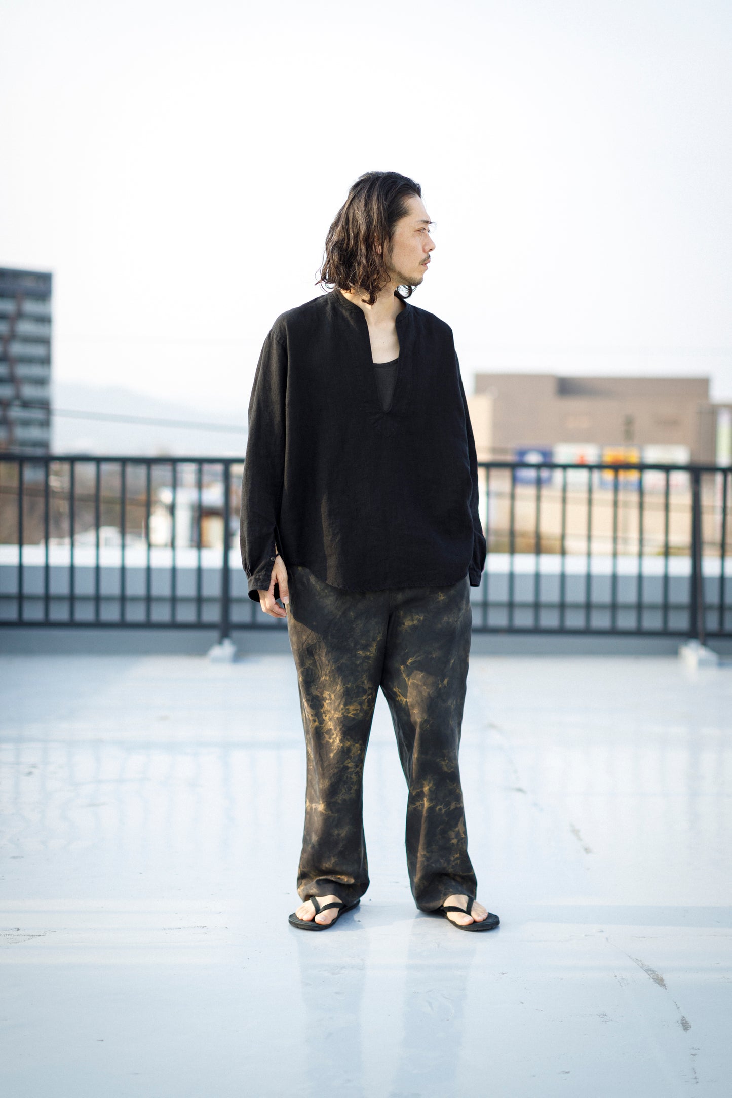 SARTO / 261-2001 STAND COLLAR SKIPPER SHIRT - BLACK