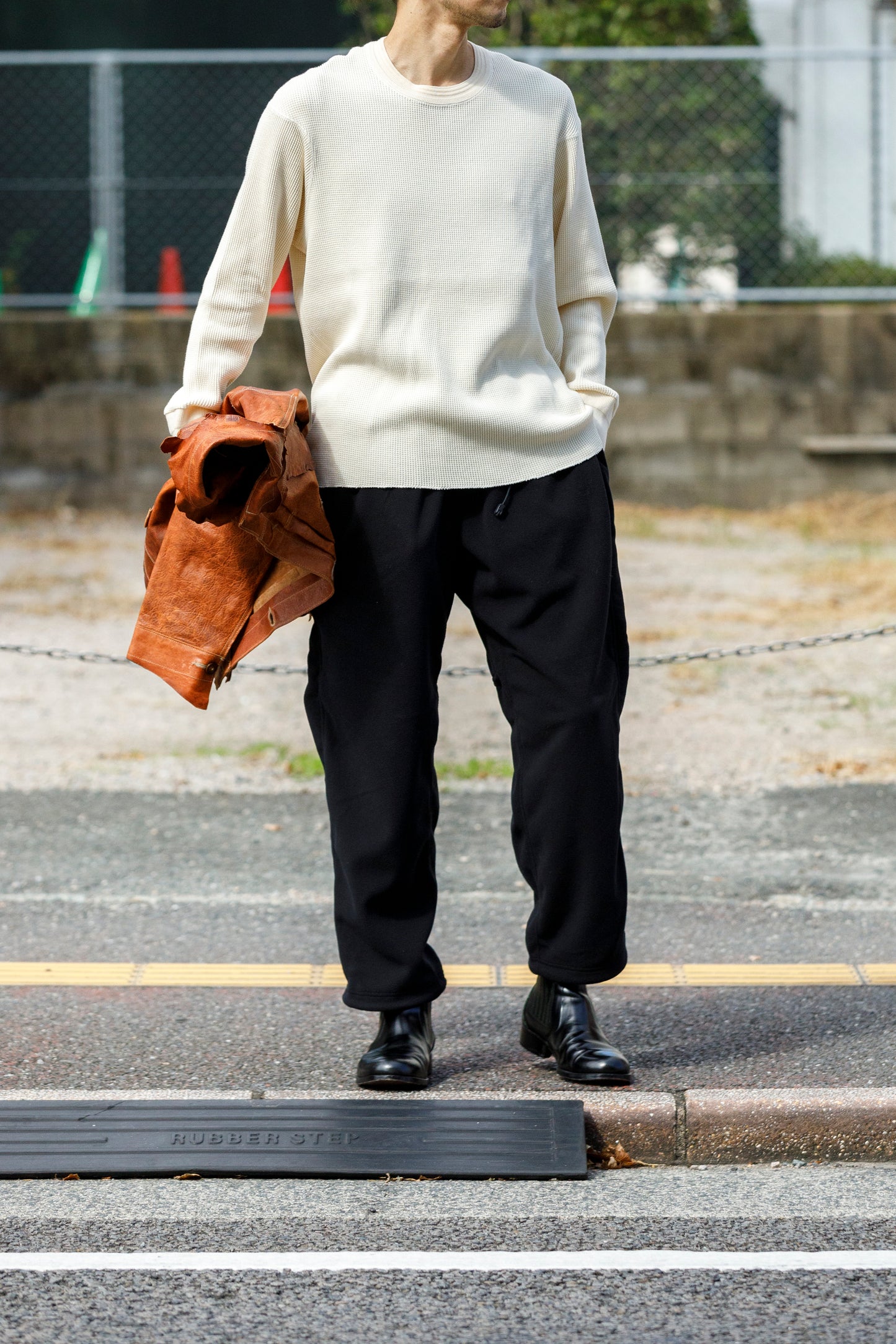 WONDER ROOM WWA-001 "WAFFLE" l/s waffle thermal tee - Ivory