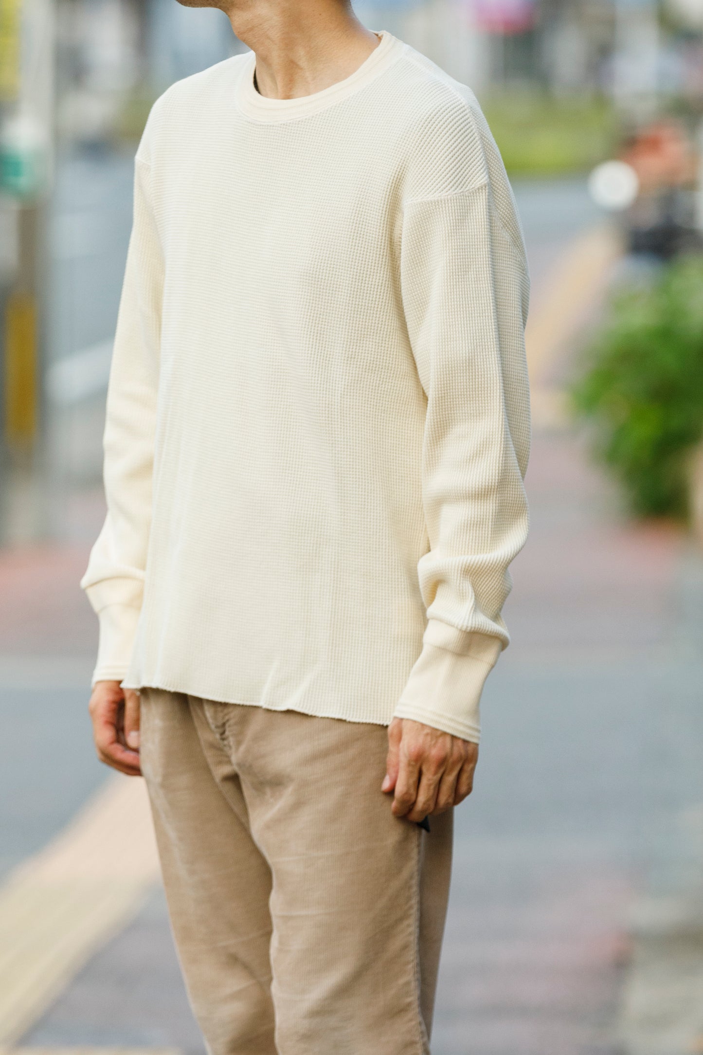 WONDER ROOM WWA-001 "WAFFLE" l/s waffle thermal tee - Ivory