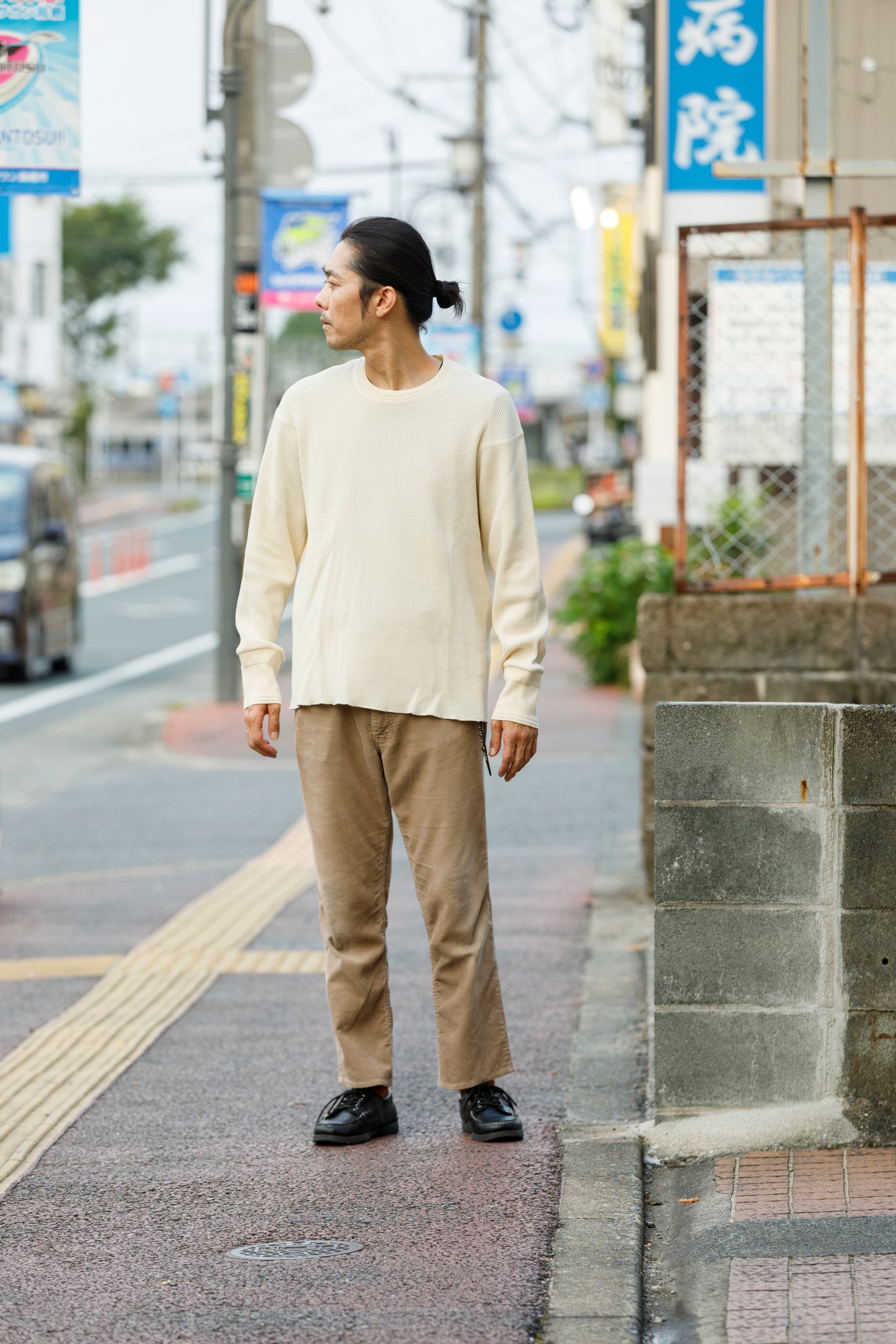 WONDER ROOM WWA-001 "WAFFLE" l/s waffle thermal tee - Ivory