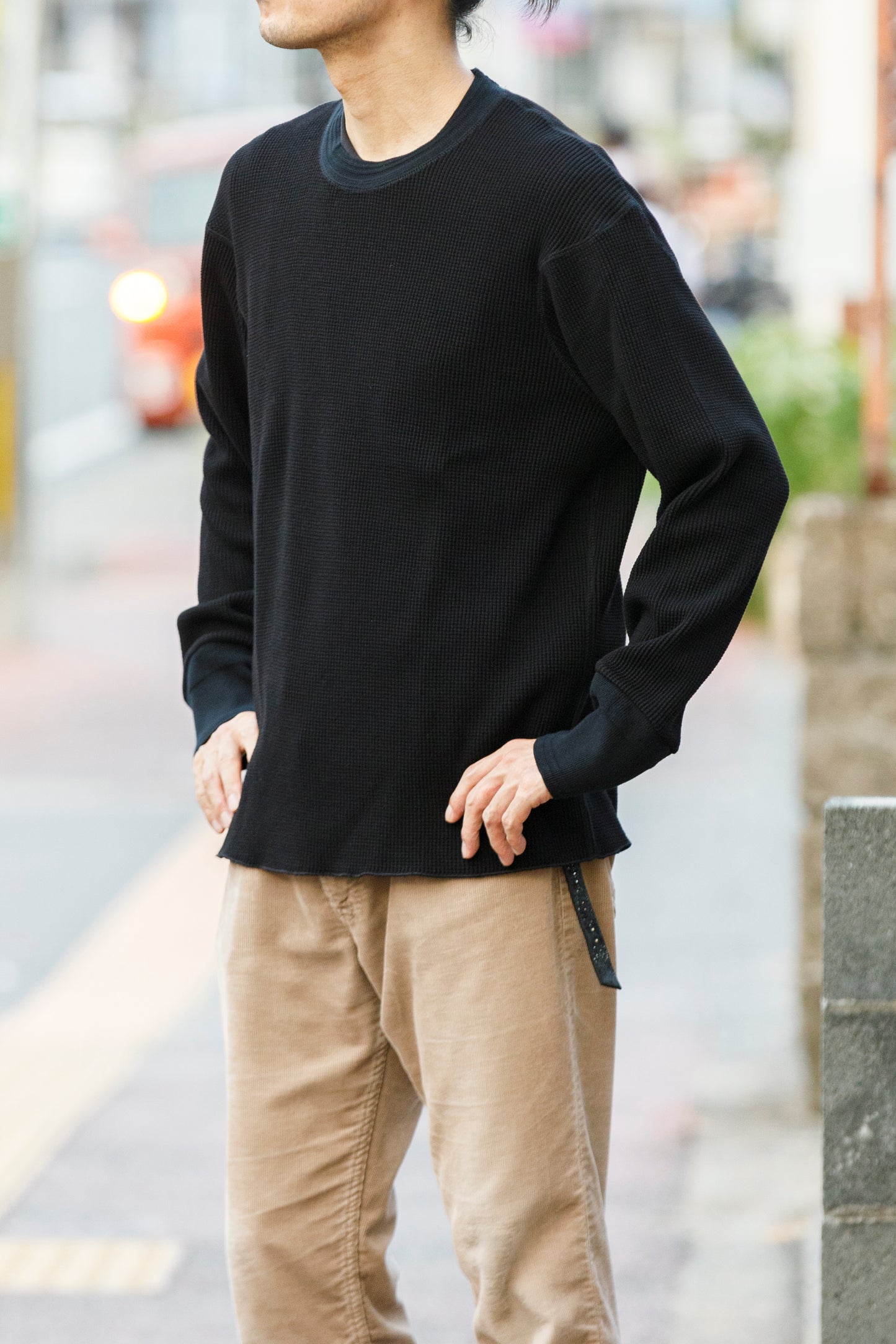 WONDER ROOM WWA-001 "WAFFLE" l/s waffle thermal tee - Black