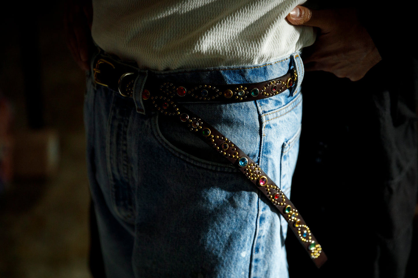 GOODKARMA DEVELOPMENT Narrow Studs Belt "ASHBURY"  ブラウン サイズ4(36インチ)