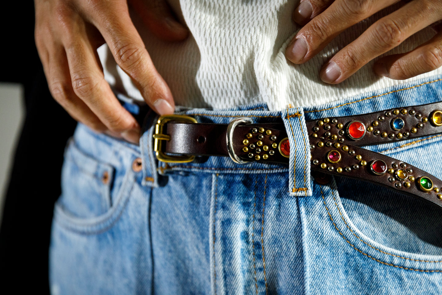 GOODKARMA DEVELOPMENT Narrow Studs Belt "ASHBURY"  ブラウン サイズ4(36インチ)