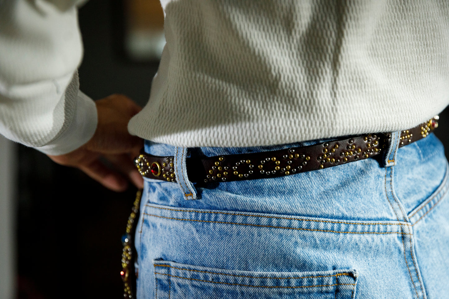 GOODKARMA DEVELOPMENT Narrow Studs Belt "ASHBURY"  ブラウン サイズ4(36インチ)